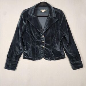 A.M.I. Jacket Womens Medium Black Velvet Blazer Stretch Button Up Pockets Chic